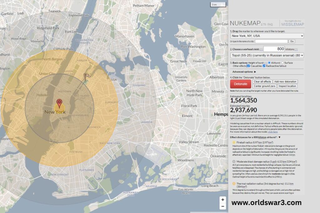 The nuclear damage in Washington, DC, could kill 484,780 million people and hurt 839,440.